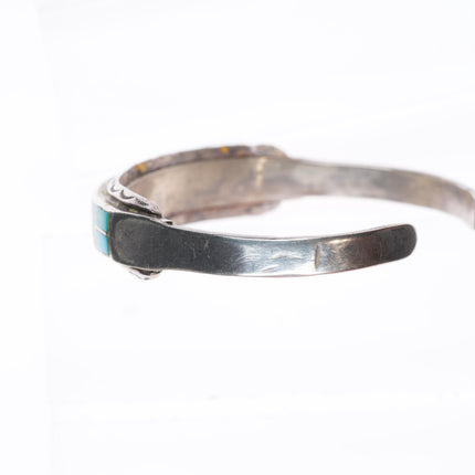 6.25" vintage Zuni sterling silver channel inlay stamped edge cuff bracelet