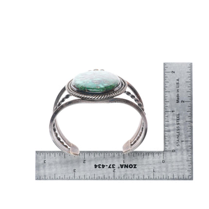 6" vintage Navajo sterling silver green waterweb turquoise cuff bracelet