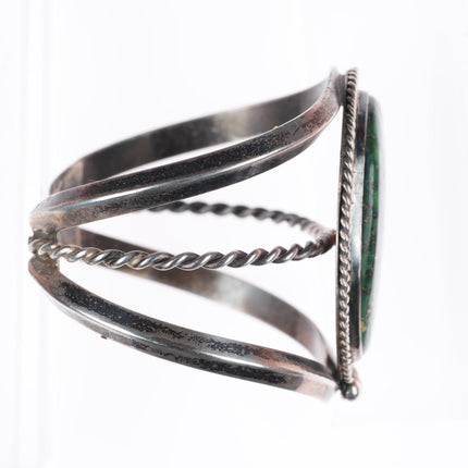 6" vintage Navajo sterling silver green waterweb turquoise cuff bracelet