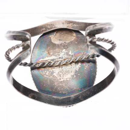 6" vintage Navajo sterling silver green waterweb turquoise cuff bracelet