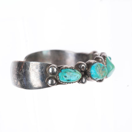 6.4" vintage Navajo sterling silver turquoise  nugget row cuff bracelet