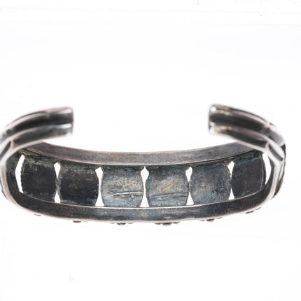 6.5" 1930's vintage Navajo carinated sterling silver turquoise row cuff bracelet