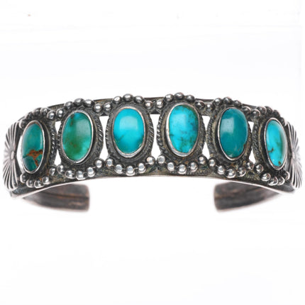 6.5" 1930's vintage Navajo carinated sterling silver turquoise row cuff bracelet
