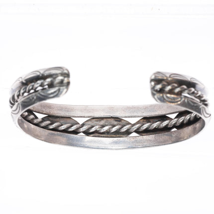 6" c1940 vintage Navajo carinated sterling silver #8 turquoise row cuff bracelet