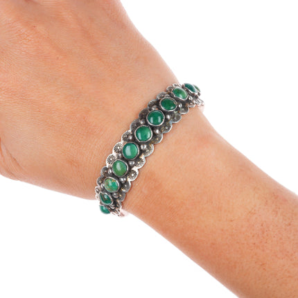 6.5" c1940 vintage Navajo Cerrillos turquoise sterling silver row cuff bracelet