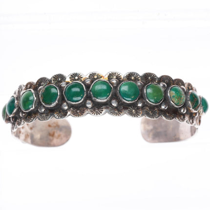 6.5" c1940 vintage Navajo Cerrillos turquoise sterling silver row cuff bracelet