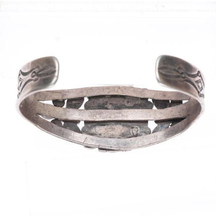 6.5" c1930's vintage Navajo stamped ingot silver turquoise cluster cuff bracelet