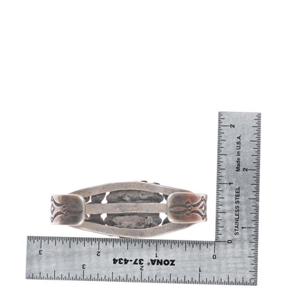 6.5" c1930's vintage Navajo stamped ingot silver turquoise cluster cuff bracelet