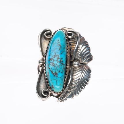 sz7.5 vintage Navajo sterling silver spiderweb turquoise feather ring