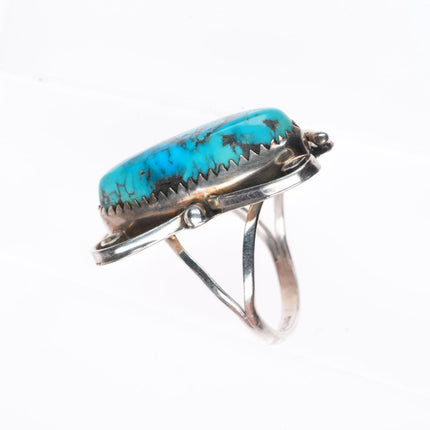 sz7.5 vintage Navajo sterling silver spiderweb turquoise feather ring