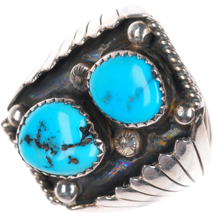 sz9.5 vintage Navajo sterling silver 2 stone turquoise ring