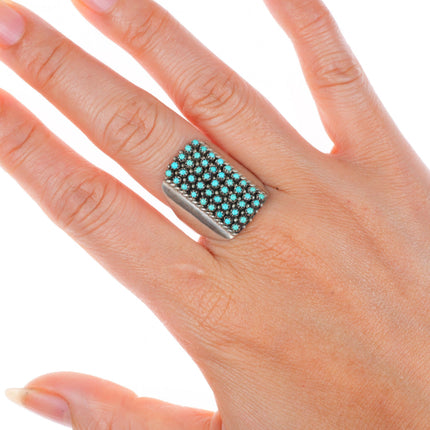 sz7.75 Pete & Vivian Haloo Zuni sterling silver snake eye turquoise row ring