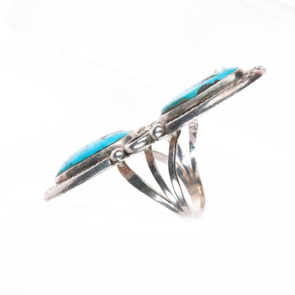 sz7.5 long vintage Navajo sterling silver 2 stone turquoise ring