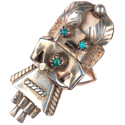 sz7.75 vintage Navajo sterling silver turquoise Kachina ring