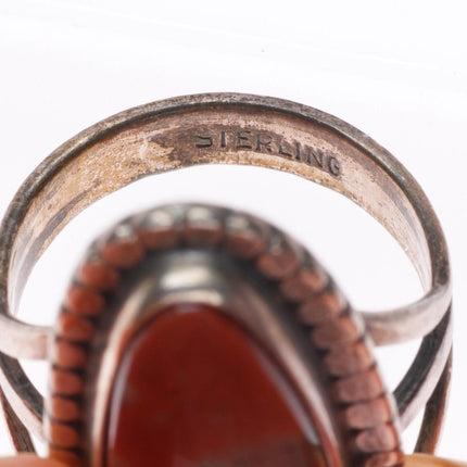 sz6.75 vintage Navajo sterling silver petrified wood ring with beaded edge