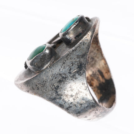 sz8.5 vintage Navajo sterling silver turquoise 2 stone feather ring