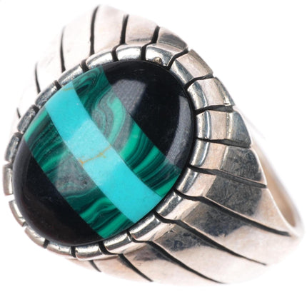 sz13 vintage southwestern sterling silver turquoise, onyx, lapis men's ring