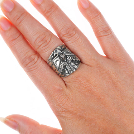 sz7.75 vintage Marcella James Navajo sterling silver thunderbird ring