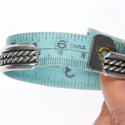 6.4" vintage Navajo sterling silver twisted wire turquoise cuff bracelet 3 stone