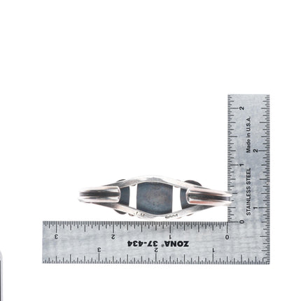 6.5" JM Navajo vintage sterling silver green turquoise/antler cuff bracelet