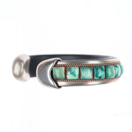 6.2" Charlie Favour southwestern sterling silver turquoise leather cuff bracelet