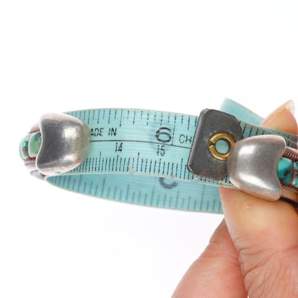 6.2" Charlie Favour southwestern sterling silver turquoise leather cuff bracelet