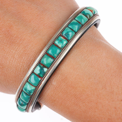6.2" Charlie Favour southwestern sterling silver turquoise leather cuff bracelet
