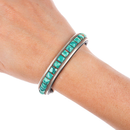 6.2" Charlie Favour southwestern sterling silver turquoise leather cuff bracelet
