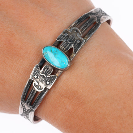 6.25" 1920's-30's Navajo Fred Harvey ingot silver thunderbird cuff bracelet