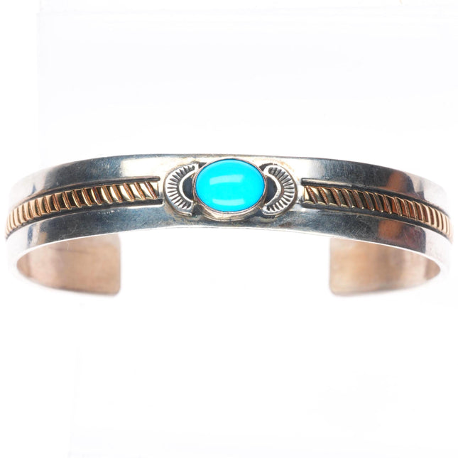 7.1" Rick Enriquez Navajo 14k gold sterling silver turquoise cuff bracelet