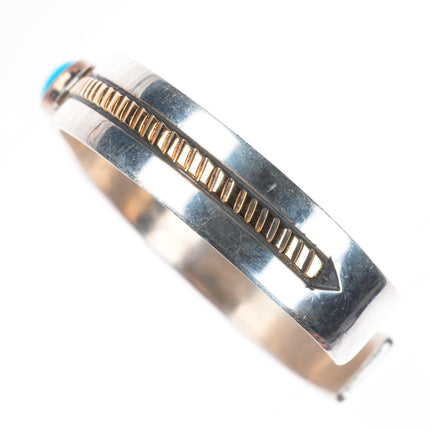 7.1" Rick Enriquez Navajo 14k gold sterling silver turquoise cuff bracelet
