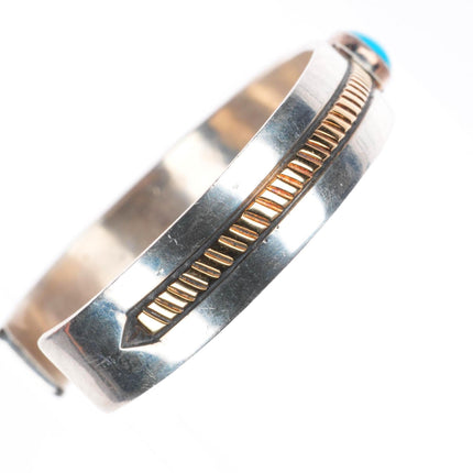 7.1" Rick Enriquez Navajo 14k gold sterling silver turquoise cuff bracelet