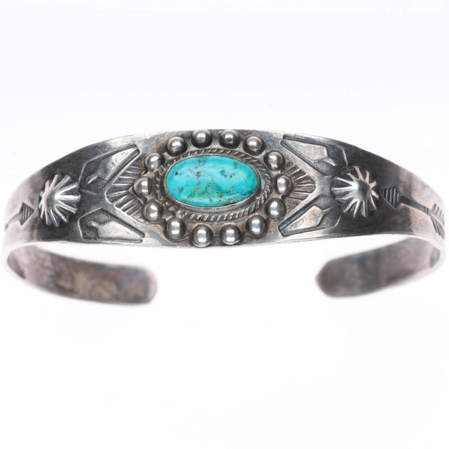 6.5" vintage Navajo sterling silver turquoise Fred Harvey style cuff bracelet