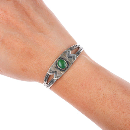 5.7" c1930's Navajo sterling silver Cerrillos turquoise cuff bracelet