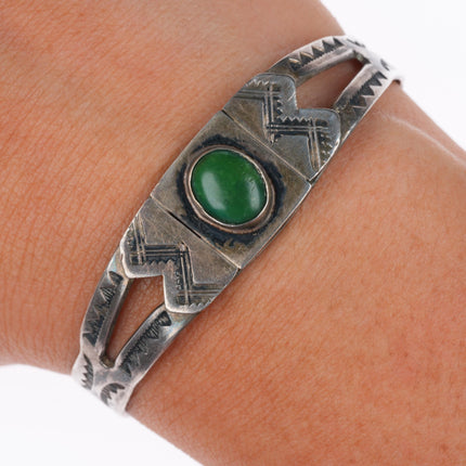 5.7" c1930's Navajo sterling silver Cerrillos turquoise cuff bracelet
