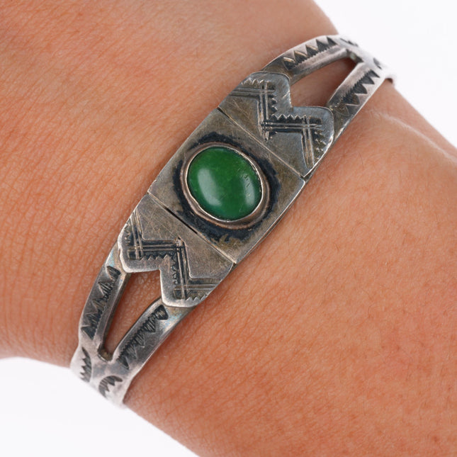 5.7" c1930's Navajo sterling silver Cerrillos turquoise cuff bracelet