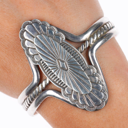 6.6" F.W. Navajo sterling silver concho braided sterling silver cuff bracelet