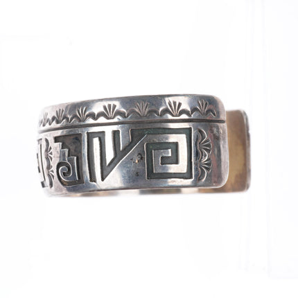 6.8" Rosco Scott Navajo sterling silver stamped/overlay pattern cuff bracelet
