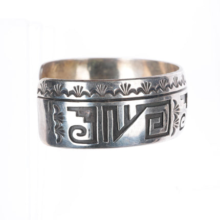 6.8" Rosco Scott Navajo sterling silver stamped/overlay pattern cuff bracelet