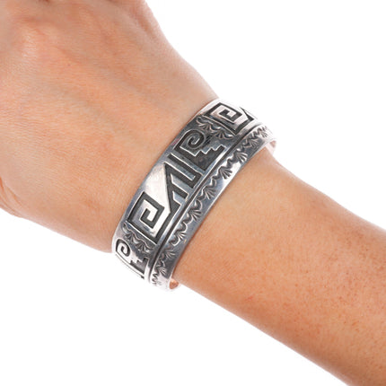 6.8" Rosco Scott Navajo sterling silver stamped/overlay pattern cuff bracelet