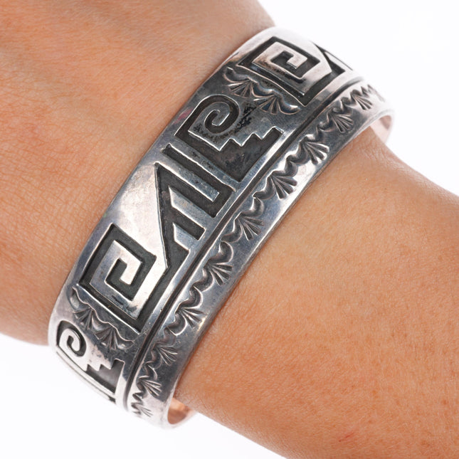 6.8" Rosco Scott Navajo sterling silver stamped/overlay pattern cuff bracelet