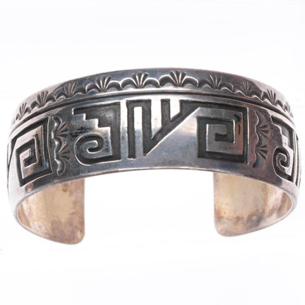6.8" Rosco Scott Navajo sterling silver stamped/overlay pattern cuff bracelet