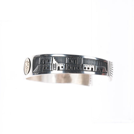 6.7" Jason Takala Hopi 14k gold/Sterling silver Man in the Maze cuff bracelet