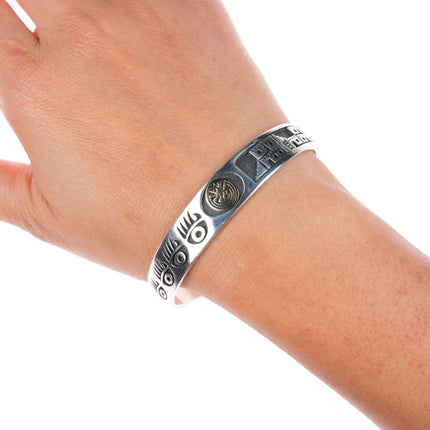 6.7" Jason Takala Hopi 14k gold/Sterling silver Man in the Maze cuff bracelet