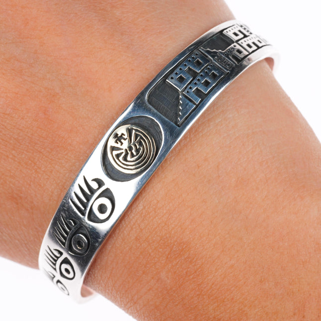 6.7" Jason Takala Hopi 14k gold/Sterling silver Man in the Maze cuff bracelet
