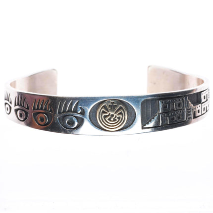 6.7" Jason Takala Hopi 14k gold/Sterling silver Man in the Maze cuff bracelet