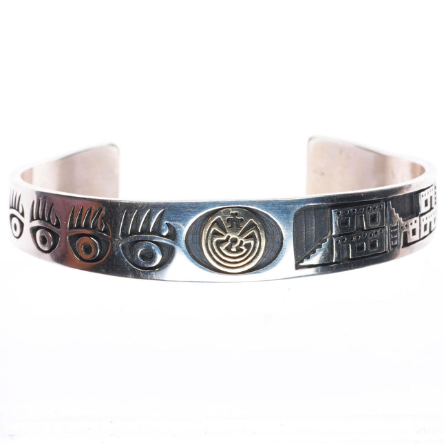 6.7" Jason Takala Hopi 14k gold/Sterling silver Man in the Maze cuff bracelet
