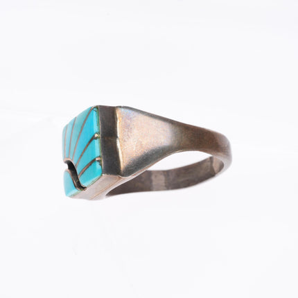 sz10 Amy Quandelacy Zuni sterling silver turquoise channel inlay sun ring