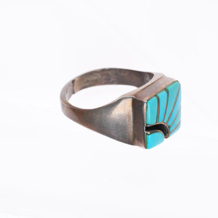 sz10 Amy Quandelacy Zuni sterling silver turquoise channel inlay sun ring