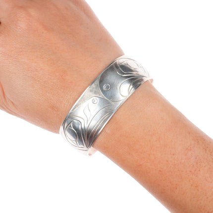 6.9" Owen Walker Northwest Coast sterling silver carved cuff bracelet LoveBirds